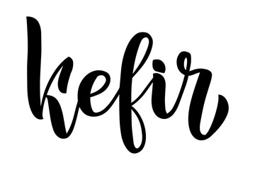 Minimalistic vector lettering design for kefir. Simple brush lettering saying kefir. Isolated black and white script element.