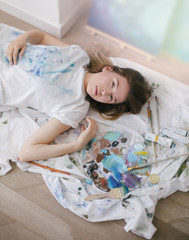 Woman painter drawing picture