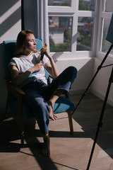 Woman artist with a painting