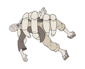 giant hand catching a man