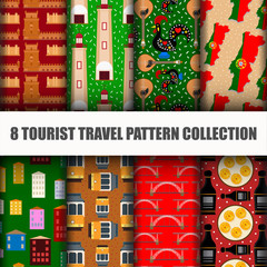 Set of  Travel the World Seamless Pattern. Vector Illustration