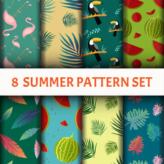 leaf nature Pattern set with bird and watermelon