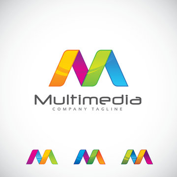 multimedia logo symbol and alphabet M logo icon