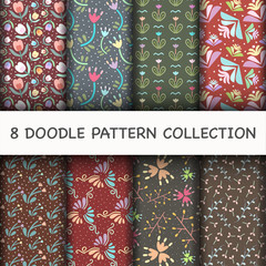 Doodle Pattern set with flower