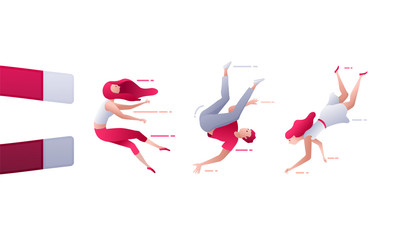 A man attracts people with a big magnet.