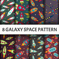 Vector seamless Galaxy pattern set.
