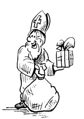 Sinterklaas - december 5th or 6th - holding a present