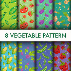 Fototapeta premium Vector seamless Vegetable pattern set.