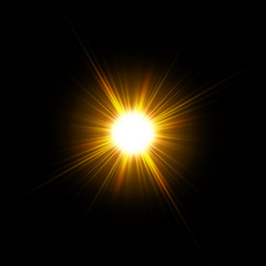 Vector sunlight special lens flare light effect. Sun isolated on black background. Glow light effect