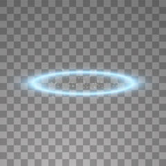 Blue halo angel ring. Isolated on black transparent background, vector illustration - obrazy, fototapety, plakaty