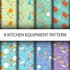 Vector seamless Kitchen tools pattern set.