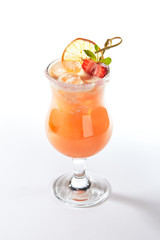 Fresh Iced Citrus Cocktail with Strawberry and Dry Lemon Isolated