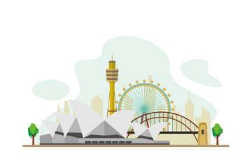 Australia Famous Landmarks Travel Flat Concept Vector Illustration © lartestudio