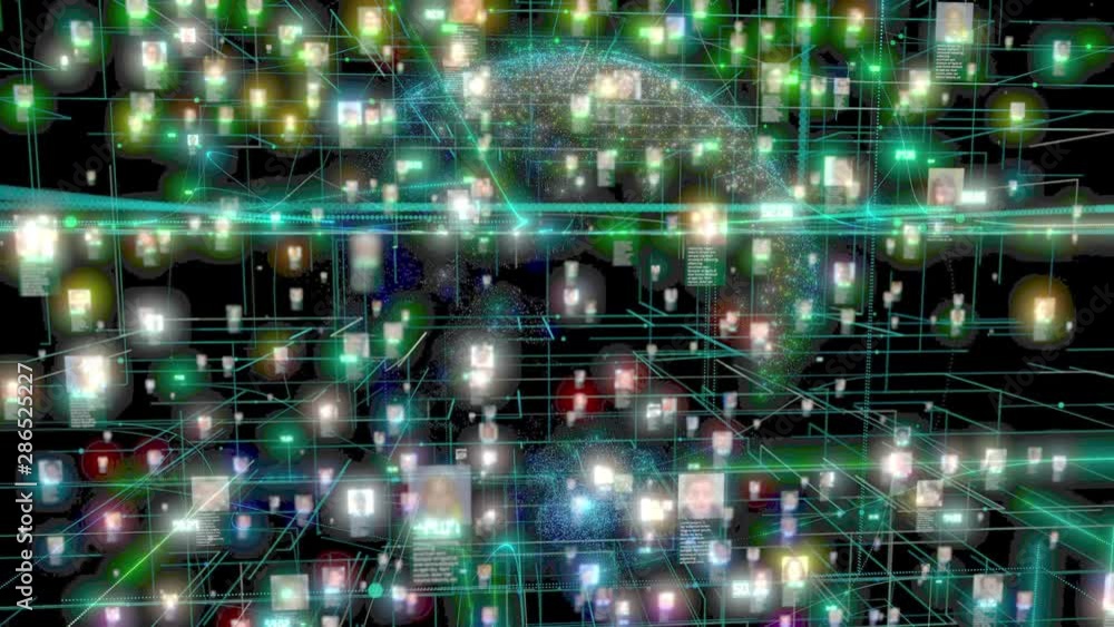 Poster people connection at social network in negative style concept of big data with a stream of portraits