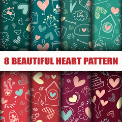 Fototapeta premium seamless Heart collection pattern set.