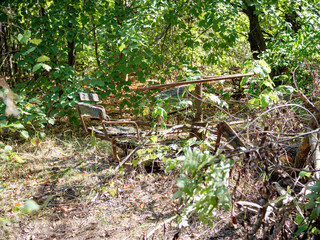 Abandoned playground in Zalissya village in Chernobyl Exclusion Zone, Ukraine
