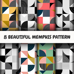 Vector seamless Memphis pattern set.