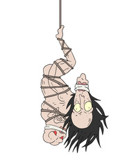 creature hung upside down illustration