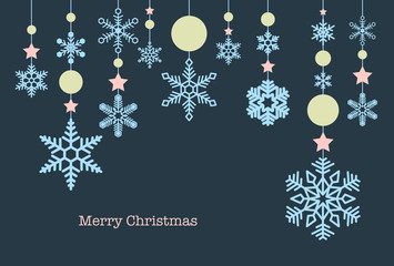 雪の結晶とクリスマスの飾りをモチーフにしたクリスマスカードデザイン