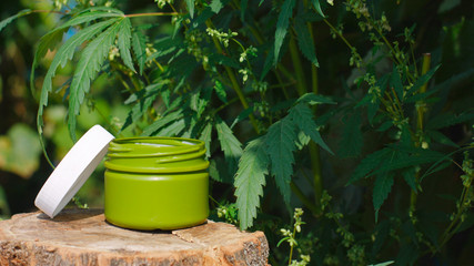 Cream medicinal cannabis hemp and leaf cannabidiol CBD. Herbal organic medicine cannabis CBD...