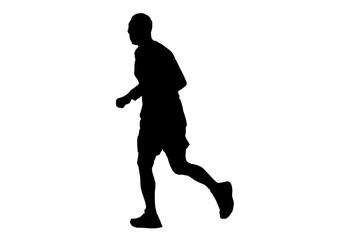 Fototapeta na wymiar Silhouette running.This is men run exercise for Health At area Stadium Outdoors on white background with clipping path.