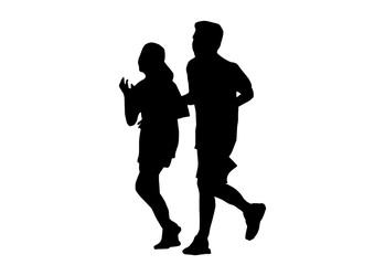 silhouette woman and man run exercise for Health At area Stadium Outdoors.