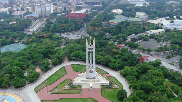 Nice view of the national park of Quezon Memorial Circle,showing the exact location of the park inside the large traffic circle in the shape of an ellipse and bounded by the elliptical road.
