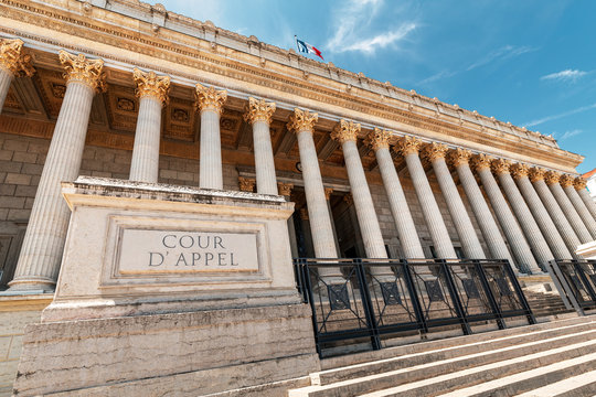Historic neoclassical courthouse Cour de Appel built in 1840s with 24 columns in greek style is one of the most known landmarks of Lyon city and France