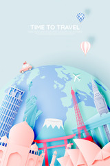 Various travel attractions in paper art style © pickbiz