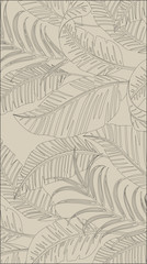 Black lines tropical leaves pattern style on light brown background, linear flat line vector and illustration.