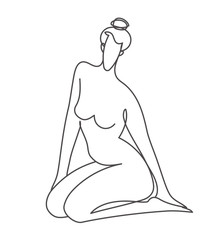 Logo template of sitting nude woman in line art style