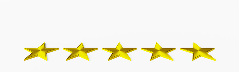5 stars on white background, 3d illustartion