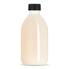 Cosmetic Bottle. Beauty Product Mockup. Shampoo Template. Plastic Lotion Container Isolated on White Background. Realistic Cosmetic Milk Bottle with Black Cap. Luxury Gel Jar Blank