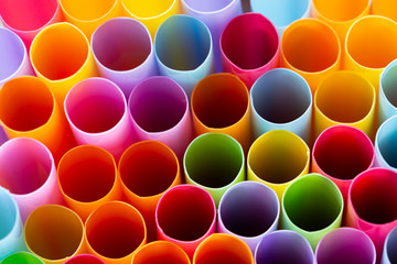 Closeup straws in various designs, colors