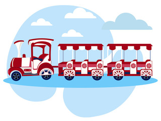 Children locomotive, train object. In minimalist style. Cartoon flat vector