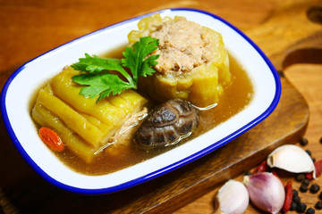 Bitter gourd soup with minced pork and shiitake mushroom