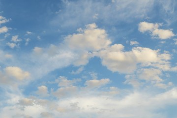 Beautiful fluffy clouds in blue sky, natural background