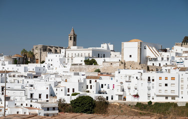 Fototapeta na wymiar Aerial view of white city Vejer de la Frontera in Andalusia, Spain in Europe.