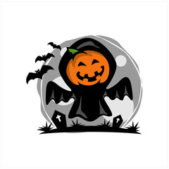 Pumpkin Halloween Moon Theme Logo Vector