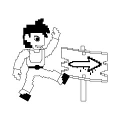 videogame pixelated retro art cartoon in black and white
