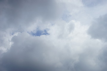 large-sized gray thunderclouds covered almost the entire blue sky