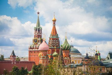 Fototapeta na wymiar View on Spasskaya Tower and St Basil's cathedral