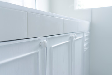 Close up of door in kitchen cabinet at home