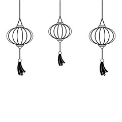 oriental chinese lanterns decoration cartoon in black and white
