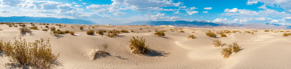 Panoramic of the beautiful desert on a summer afternoon in Death Valley, California. United States