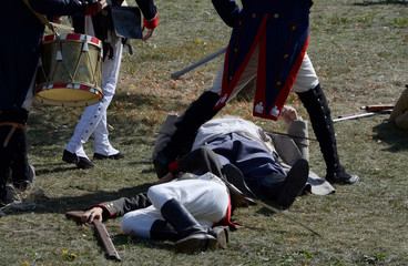 Killed soldiers in a costume show of the Battle of Borodino.