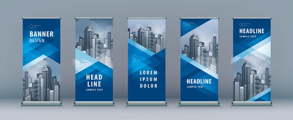 Business Roll Up Set. Standee Design. Banner Template, Abstract Geometric Triangle Background