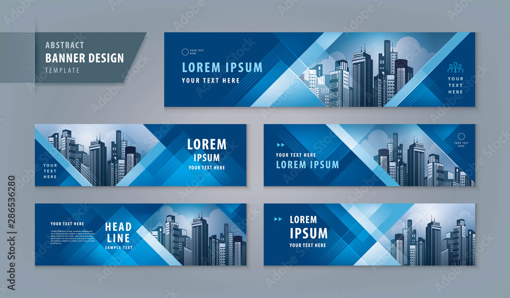 Wall mural abstract banner design web template set, horizontal header web banner