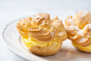 golden french custard cream puff pastry