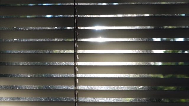 blinds being opened up and bright sun coming through